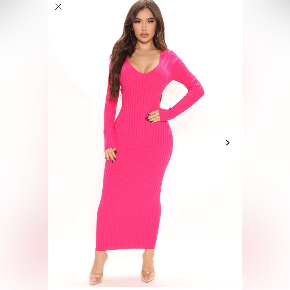 Fashion Nova Vibrant Pink Long Sleeve Dress